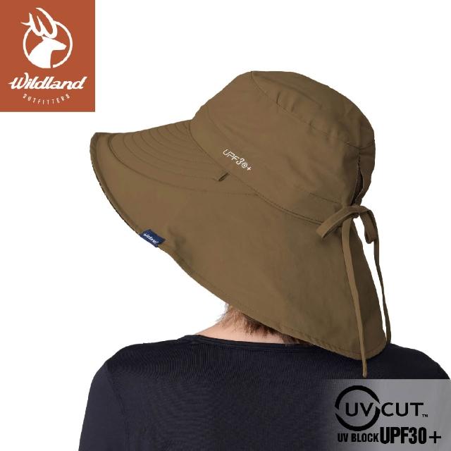【Wildland 荒野】女 抗UV印花雙面優雅遮陽帽《沙色》WH1065/防曬帽/圓盤帽/登山帽(悠遊山水+)