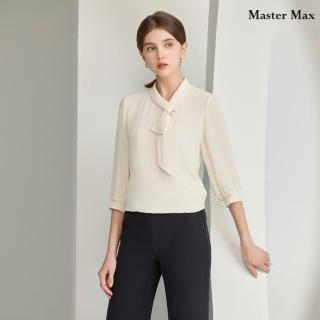 【Master Max】珍珠釦造型領七分袖雪紡上衣(8427011)