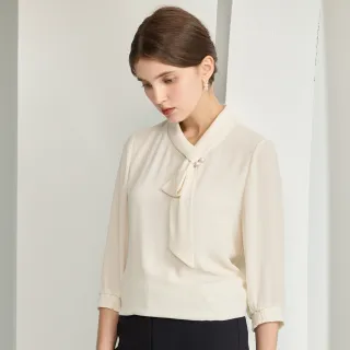 【Master Max】珍珠釦造型領七分袖雪紡上衣(8427011)