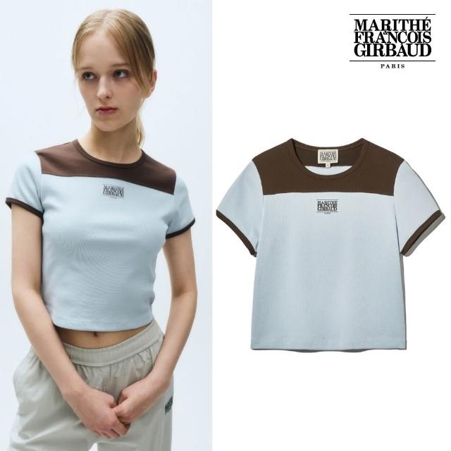 【MARITHE FRANCOIS GIRBAUD】官方旗艦 女版 透氣動感撞色短版短袖上衣 MFG 女短袖 Tee MOUVEMENT(天空藍)