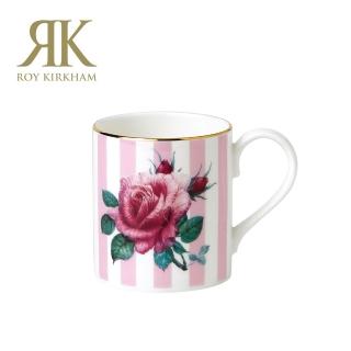 【英國ROY KIRKHAM】英國製金邊粉直紋骨瓷馬克杯280ML(骨瓷 玫瑰)