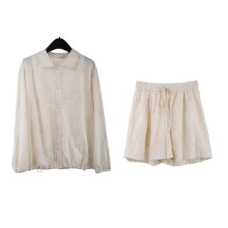 【時尚巴黎】現貨+預購 休閒套裝長袖褲裝(緹花襯衫抽繩短褲女裝3色74kr54)