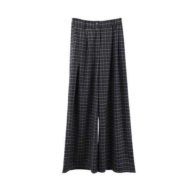 【時尚巴黎】現貨+預購 寬管褲休閒長褲(格紋垂感抗皺復古女褲子2色74kr40)