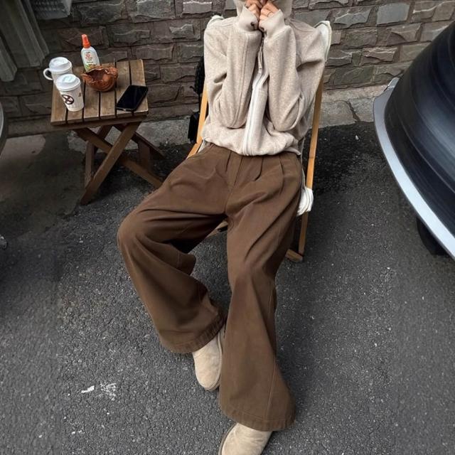 【時尚巴黎】現貨+預購 寬管褲休閒長褲(直筒垂感高級感春秋女褲子2色74km39)
