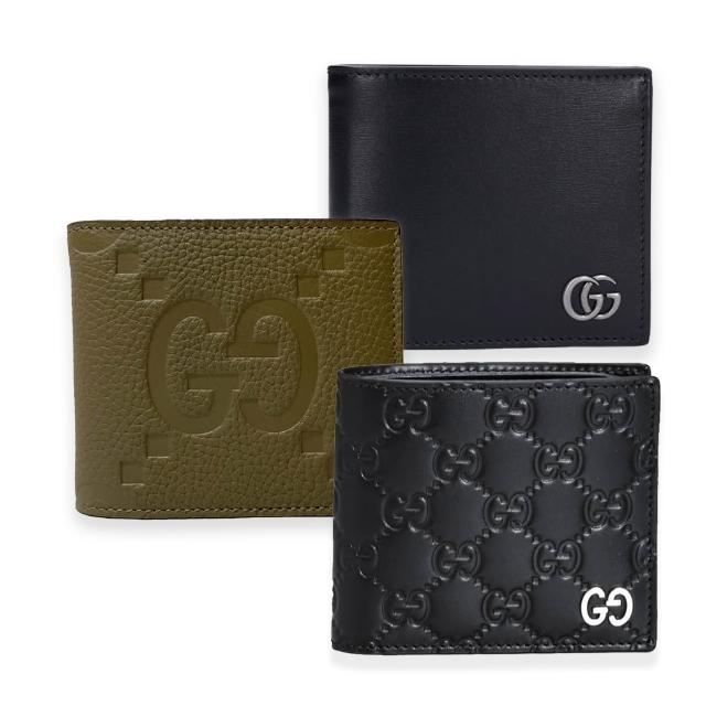 【GUCCI 古馳】473916/428726/825957 經典雙G LOGO牛皮壓紋對開8卡短夾(款式任選)