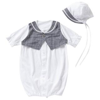 【日本OP mini】二件式新生兒/男生款派對禮服組/彌月禮(新生兒 日本製 連身衣 嬰兒帽 男童)