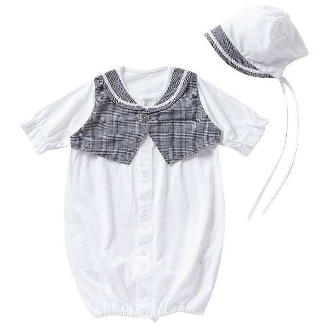 【日本OP mini】二件式新生兒/男生款派對禮服組/彌月禮(新生兒 日本製  連身衣 嬰兒帽 男童)