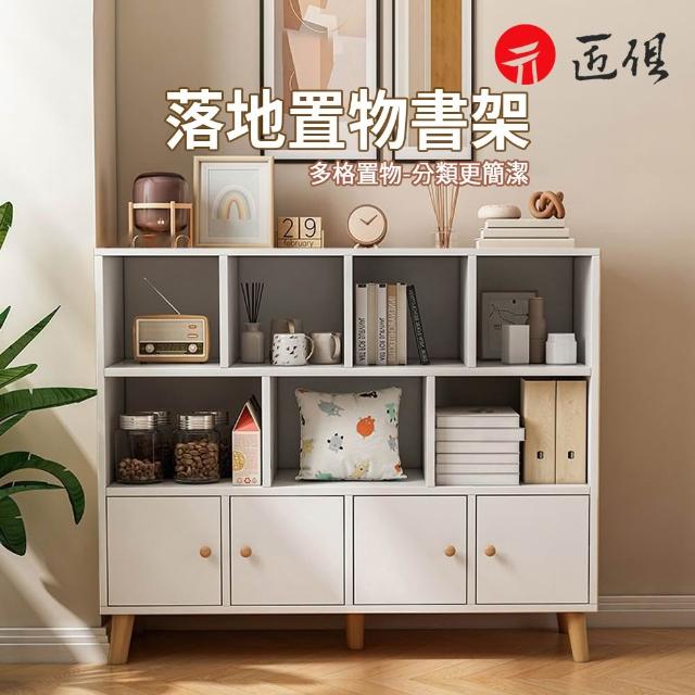 【匠俱】簡易書櫃帶腿 五格三門原木色(落地書架 置物架 客廳收納櫃 學生組合儲物櫃80*24cm)