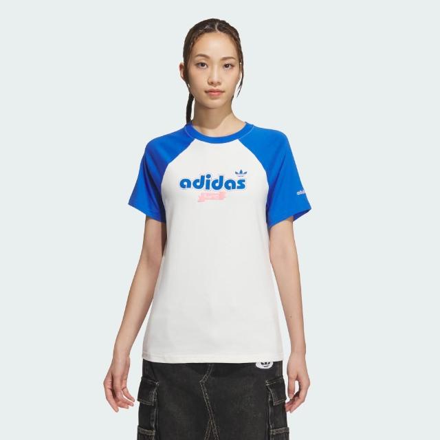 【adidas 愛迪達】短袖上衣 女 三葉草 亞規 SC GFX S TEE W2 白藍 JM8006