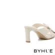 【BYHUE】簡約氣質純色蝴蝶結羊皮軟芯方頭高跟拖鞋(白)
