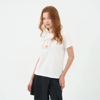 【GIORDANO 佐丹奴】女裝享受生活印花短袖上衣(04 皎白)
