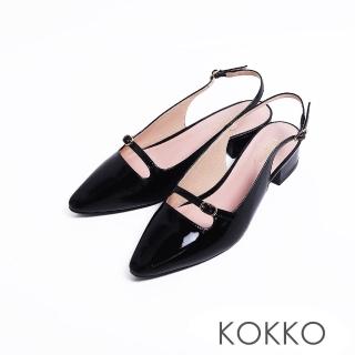 【KOKKO】輕奢微性感尖頭後拉帶低跟包鞋(黑色)