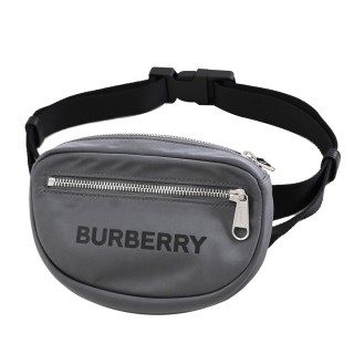【BURBERRY 巴寶莉】經典品牌LOGO厚尼龍三用胸口包後背包腰包(灰)