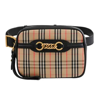 【BURBERRY 巴寶莉】Check Link 英系戰馬格紋手提三用胸口包腰包(黑邊)