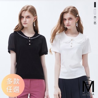 【MYVEGA 麥雪爾】MA都會千鳥格紋/經典黑白小香風/氣質翻領上衣-多款任選(女上衣/小香風/短袖上衣/T恤)