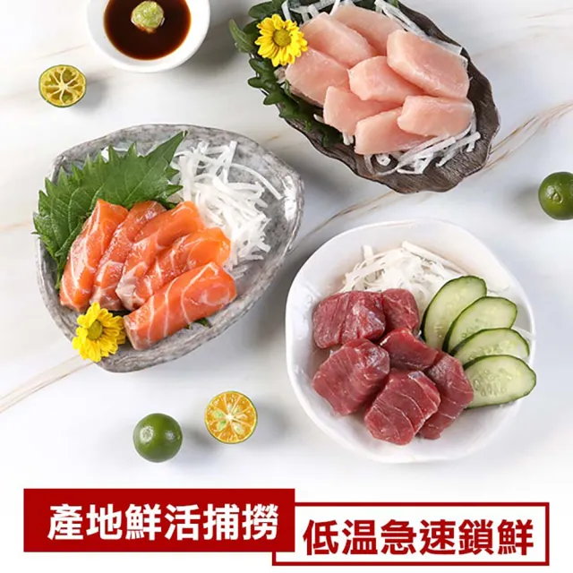 【愛上海鮮】冰鮮生魚片任選3包組(鮪魚/鮭魚/劍旗魚/鯛魚 100g±10%/包)