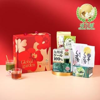 【盛花園】日本青汁養生飲禮盒 大(羽衣甘藍青汁、大麥若葉青汁、原味葛粉、柚子葛粉、宇治抹茶粉、牛蒡茶)