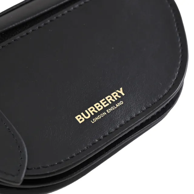 【BURBERRY 巴寶莉】經典燙LOGO小牛皮卡片包零錢包斜背包小廢包(黑)
