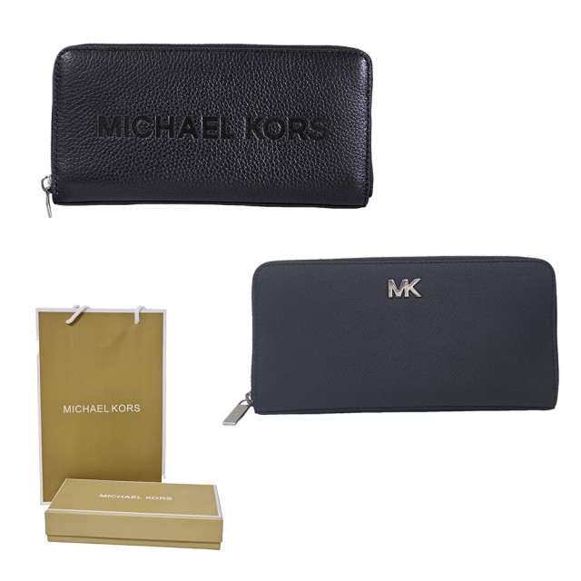 【Michael Kors】MK 荔枝紋壓印LOGO拉鍊長夾(荔枝紋壓印LOGO/黑色logo 贈原廠紙袋紙盒/送禮)