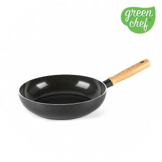 【GreenPan】GreenChef 鑽石陶瓷塗層不沾深煎鍋 東京木紋 24cm 鋯石黑(不含蓋/不挑爐具/不沾鍋/陶瓷)