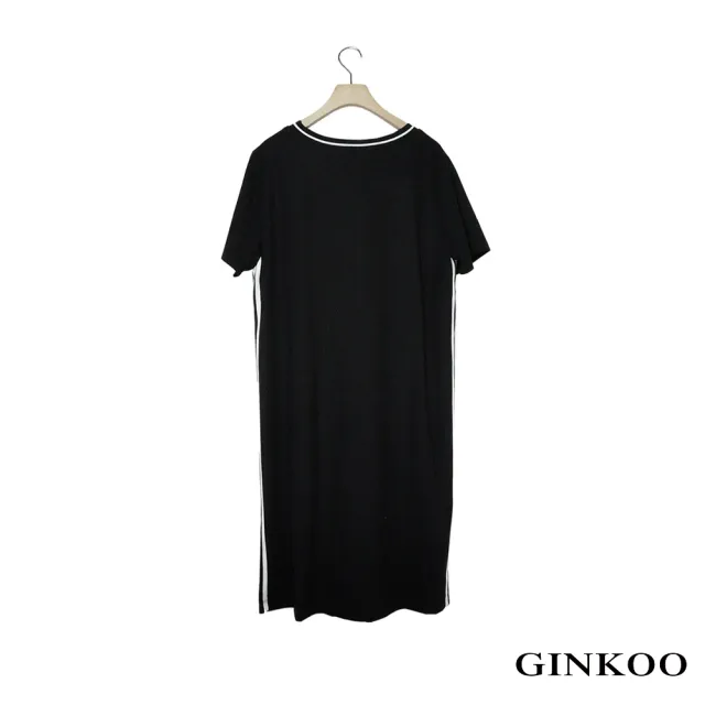 【GINKOO 俊克】素色雙邊線短袖洋裝
