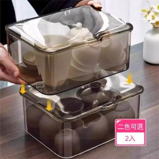 【Dagebeno荷生活】大容量帶蓋防塵防水茶具收納盒 透明可視加高可疊加密封收納盒(2入)