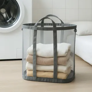 【KOLKO 克魯克家居】素色輕巧摺疊收納洗衣籃(手提髒衣籃 摺疊洗衣籃 大容量洗衣籃)