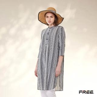 【FREE】INDIGO條紋前開襟皺感洋裝(本白)