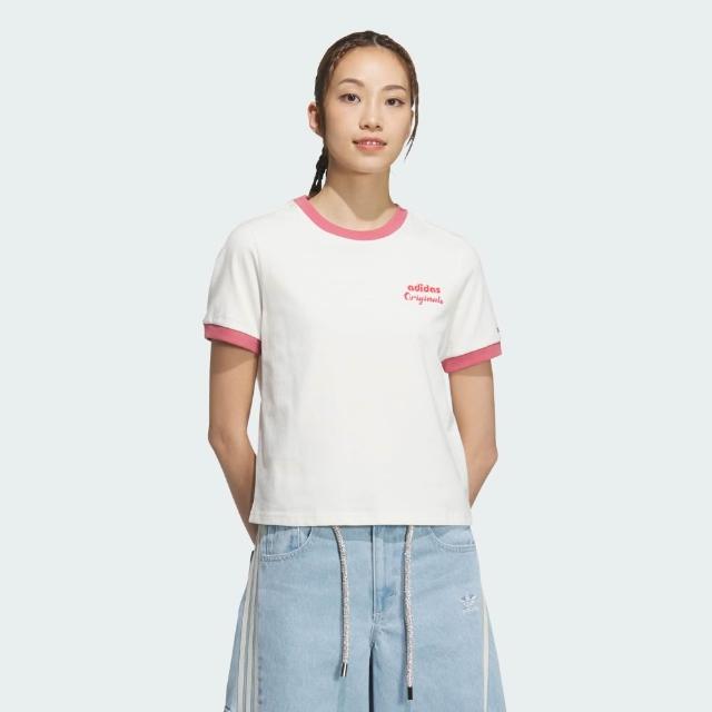 【adidas 愛迪達】短袖上衣 女 三葉草 亞規 SC GFX S TEE W1 米白粉 JM7972