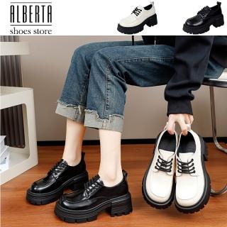 【Alberta】乳膠鞋墊 前高4後跟7cm 厚底小皮鞋 英倫風樂福鞋繫帶單鞋 JK鞋 2色