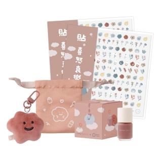 【小小PETIT】方坊聯名組(無毒指甲油限定色5ml棉花朵朵+晚霞喜寶+晚霞喜寶束口袋+貼。喜怒哀樂*2張)