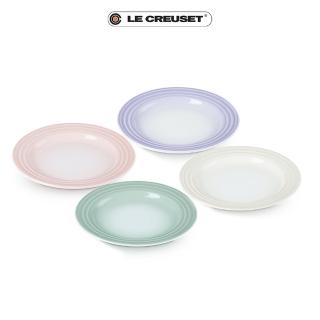 【Le Creuset】淡雅恬靜瓷器圓盤組17cm-4入(貝殼粉/淡粉紫/湖水綠/蛋白霜)