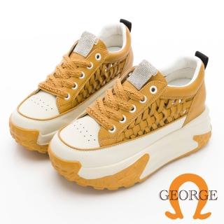 【GEORGE 喬治皮鞋】厚底鏤空編織綁帶休閒鞋 -黃514004II80