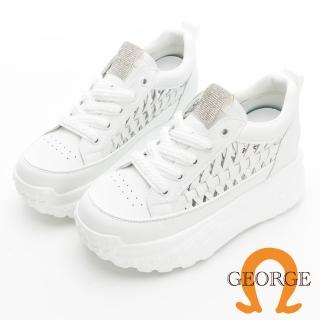 【GEORGE 喬治皮鞋】厚底鏤空編織綁帶休閒鞋 -白514004II30