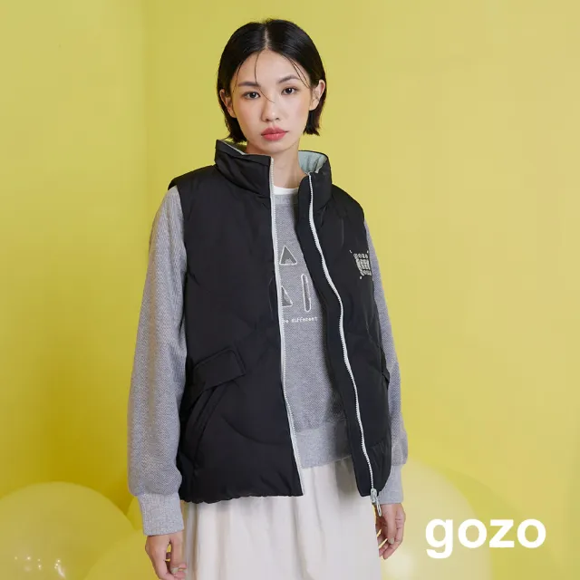 【gozo】刺繡配色壓紋立領羽絨背心(三色)