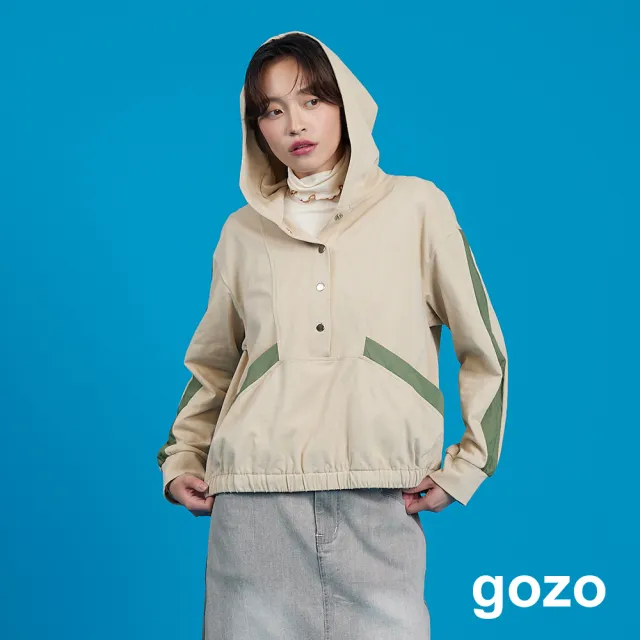 【gozo】異材質拼色半開襟連帽上衣(兩色)
