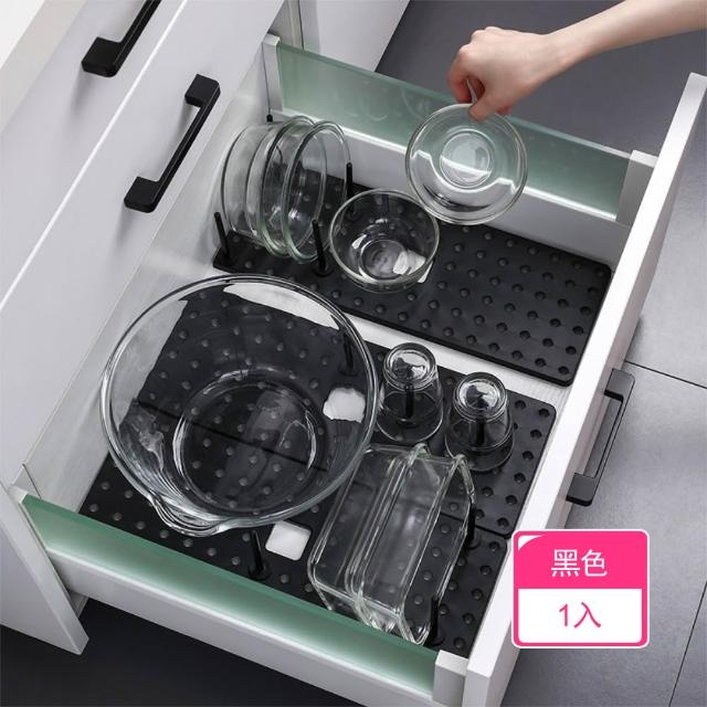 【晴安居】抽屜式碗盤收納架 可伸縮分隔分類 附防滑墊瀝水碗盤架(1入組)