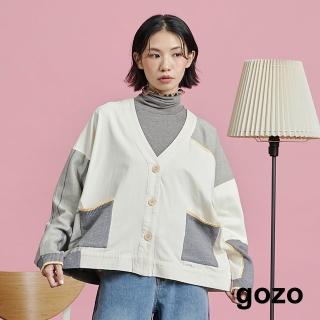【gozo】MOMO獨家款★限量開賣 不對稱配色造型毛衣外套(兩色)