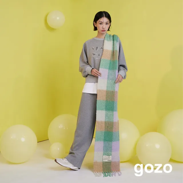 【gozo】☆禮物/送禮☆彩虹格子羊毛流蘇圍巾(淺紫)
