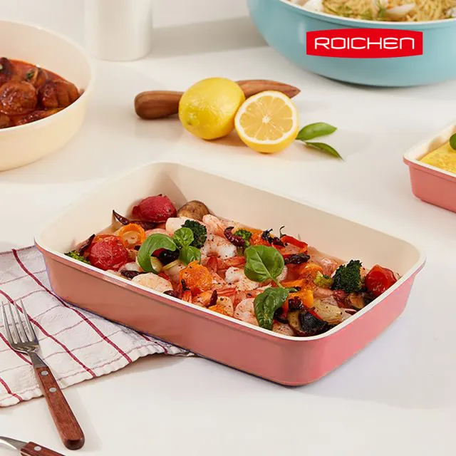 【Roichen】韓國製 29cm方型煎烤鍋 不含把手 IH爐全火源適用 露營 輕量鍋陶瓷塗層不沾鍋