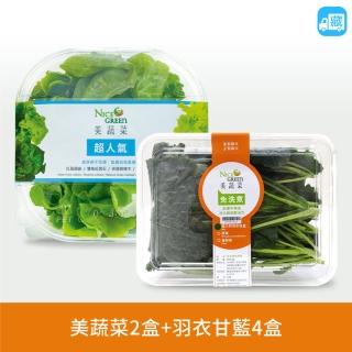 【NICE GREEn 美蔬菜】美蔬菜2入+羽衣甘藍盒4入送2包沙拉醬(200g/盒、生菜、沙拉、蔬菜、萵苣、羽衣甘藍)