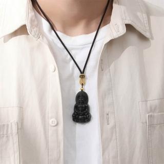 【LEEHER】男生/項鍊/飾品/和田玉/玉石/觀音像/佛像/吊墜/足金999/編繩項鍊/首飾/保平安/雕刻/