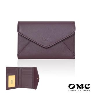 【OMC】真皮 簡約信封式9卡1照牛皮中夾4141(深酒紅)