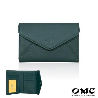 【OMC】真皮 簡約信封式9卡1照牛皮中夾4141(深墨綠)