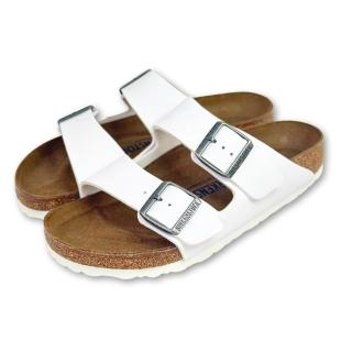【BIRKENSTOCK 勃肯】現貨 Arizona 男女 雙帶扣環合成皮露趾拖鞋 白色 勃肯亞利桑那平底休閒涼鞋0552681