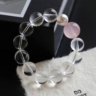【LEESA】天然水晶\圓珠手鍊\白水晶\14mm\女生手鍊\珍珠手串\單圈手鍊\串珠手鍊\水晶手鍊\粉晶