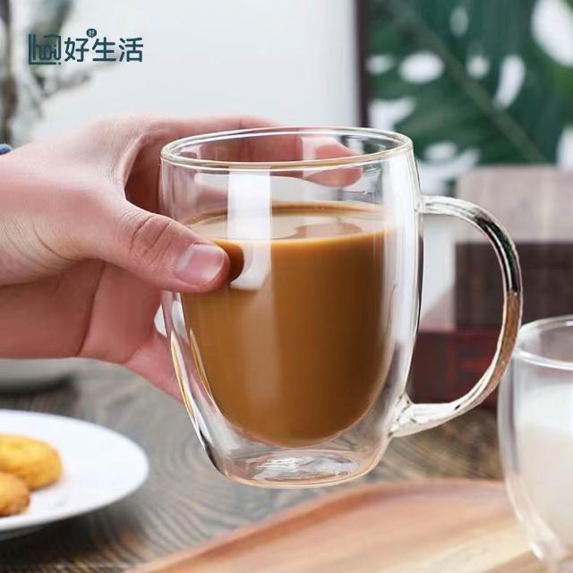 【hoi! 好好生活】雙層隔熱防燙 把手玻璃杯350ml