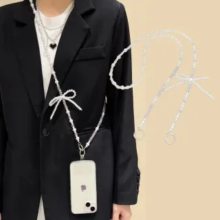 【氣質仙女】珍珠串珠蝴蝶結手機背繩(網紅同款 ins風 手機掛繩 斜背繩 手機鏈 單肩背 掛繩 鍊條)