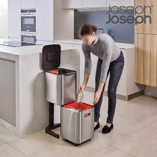 【Joseph Joseph】Totem系列分類垃圾桶40L-不鏽鋼(廚房 客廳 分類 除臭濾芯 居家)