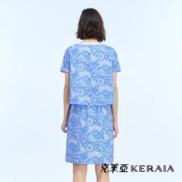 【KERAIA 克萊亞】藍瓷流韻假兩件式棉質洋裝